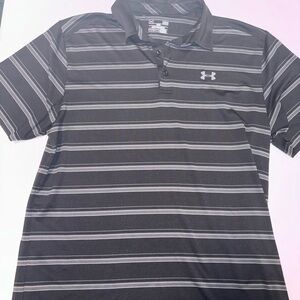 Under Armour Men's Black and Gray Striped Polo